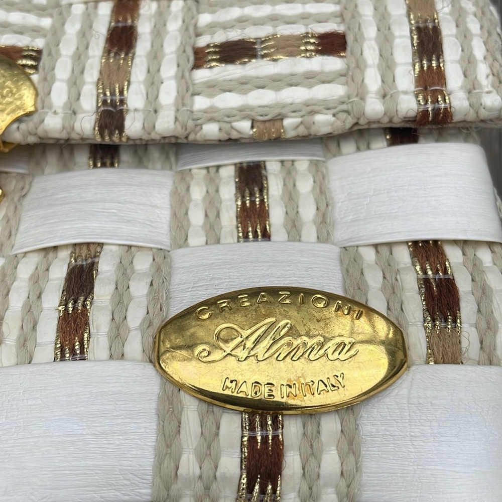 Vintage Italian CREAZIONI ALMA Gold Woven Straw Handbag Purse Bag Crossbody - Picture 5 of 10